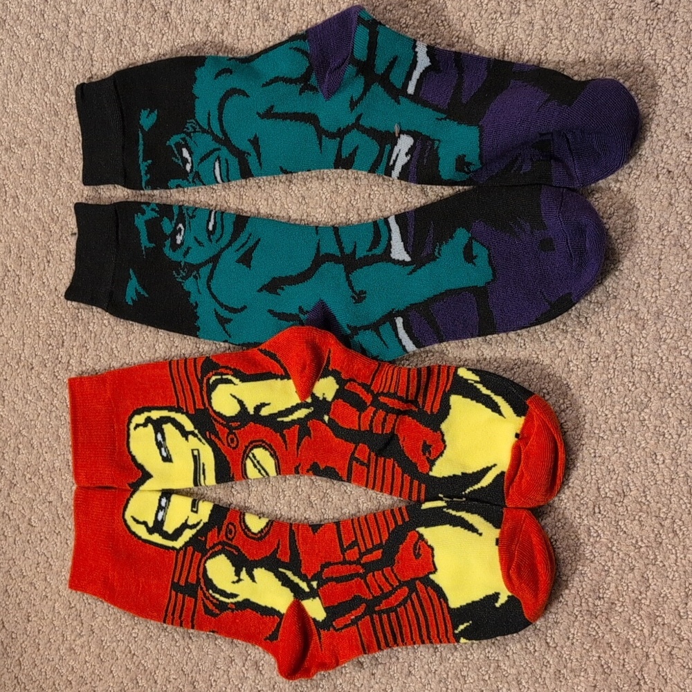 Marvel Hulk and Iron Man Women's Crew Socks NWOT